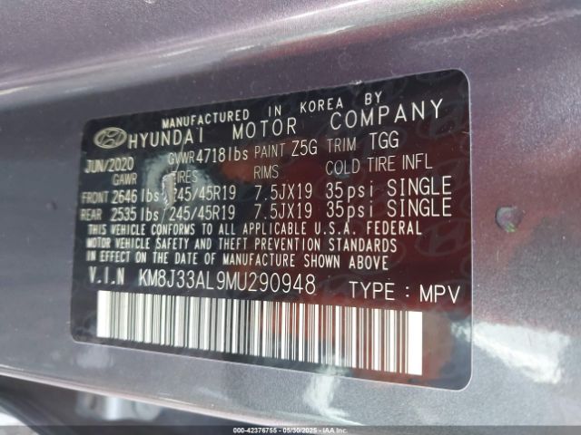KM8J33AL9MU290948 Hyundai Tucson Sport