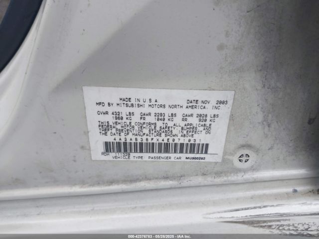 2004 MITSUBISHI GALANT 4A3AB36FX4E071031 Photo 8