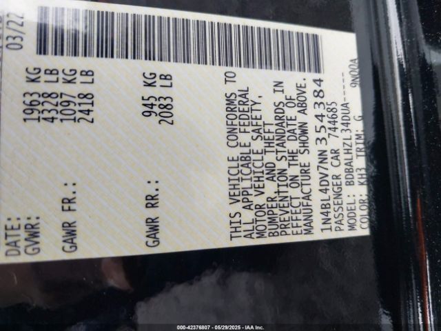 2022 NISSAN ALTIMA 1N4BL4DV7NN354384 Photo 8