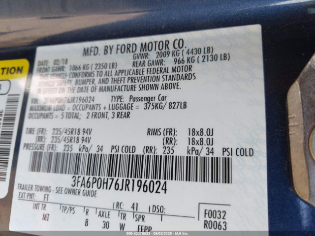 2018 FORD FUSION 3FA6P0H76JR196024 Photo 8
