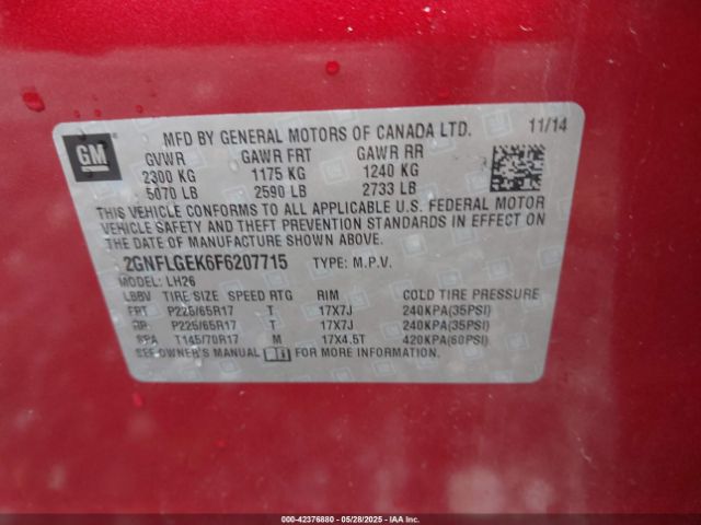 2GNFLGEK6F6207715 Chevrolet Equinox 2lt