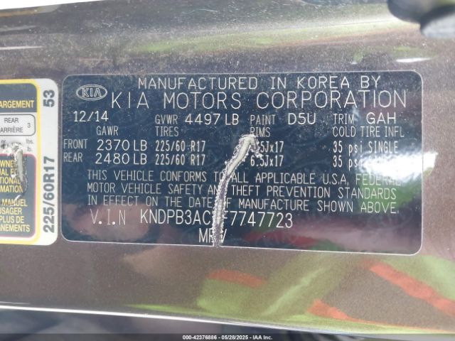 KNDPB3ACXF7747723 KIA Sportage Lx