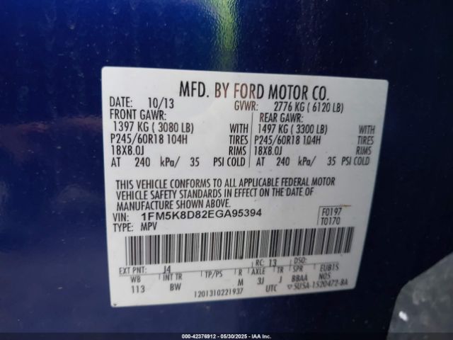 1FM5K8D82EGA95394 Ford EXPLORER XLT