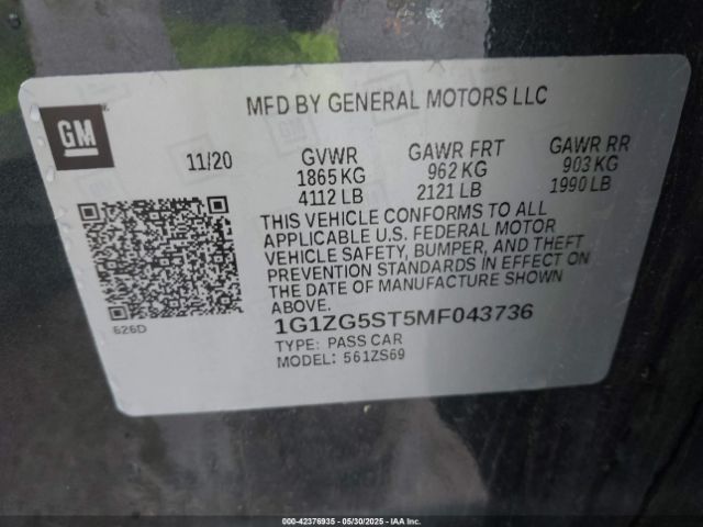 1G1ZG5ST5MF043736 Chevrolet Malibu Fwd Rs