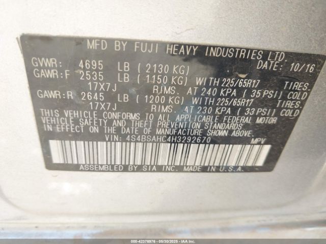 4S4BSAHC4H3292670 Subaru Outback 2.5i Premium