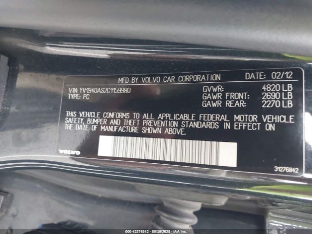 2012 VOLVO S80 YV1940AS2C1159980 Photo 8