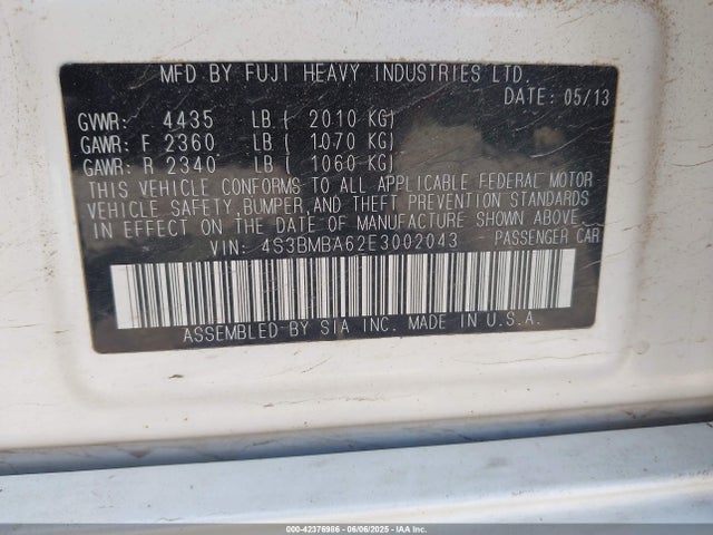 Subaru 2.5na u5 2014 4S3BMBA62E3002043 Image 9