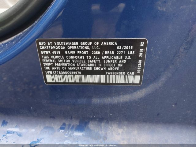 1VWAT7A30GC038976 Volkswagen Passat 1.8t S