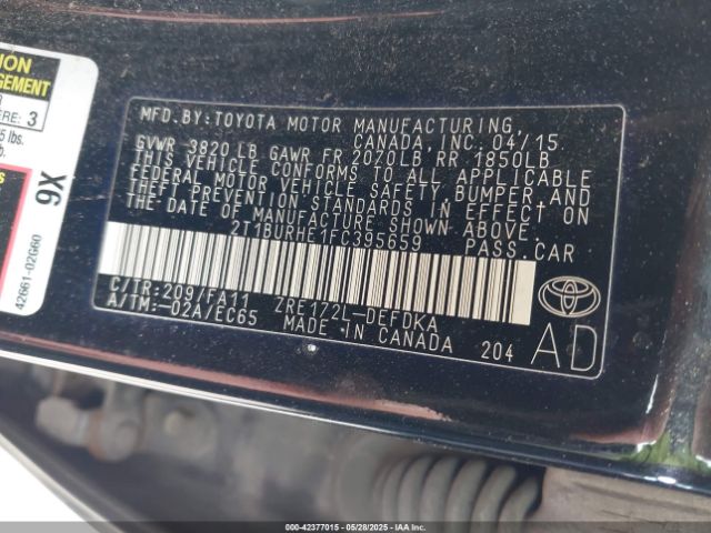 2T1BURHE1FC395659 Toyota COROLLA L