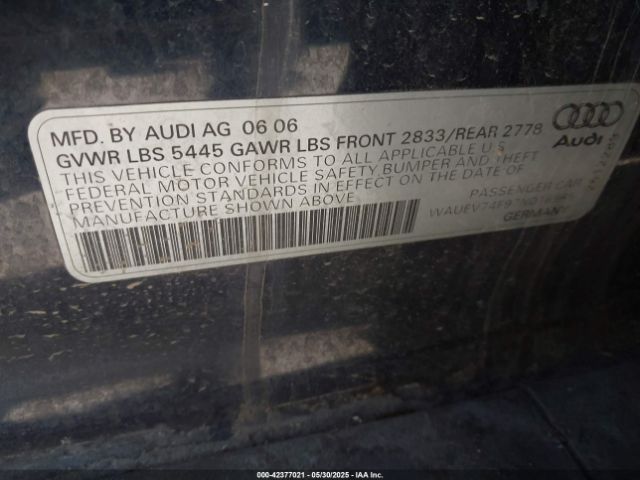 2007 AUDI A6 WAUEV74F97N016965 Photo 8