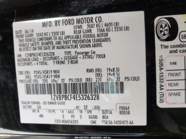 2014 FORD MUSTANG 1ZVBP8CF4E5326328 Photo 8