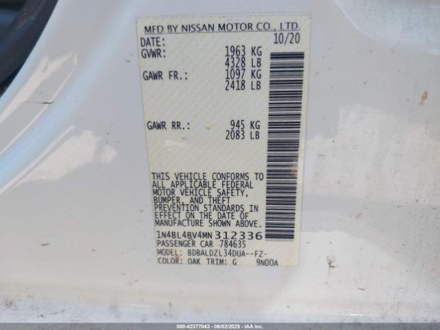 1N4BL4BV4MN312336 Nissan Altima S Fwd