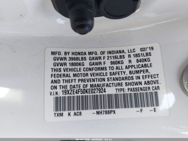 2019 HONDA INSIGHT 19XZE4F50KE027924 Photo 8