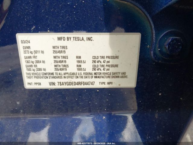 2024 TESLA MODEL Y 7SAYGDED4RF044747 Photo 8