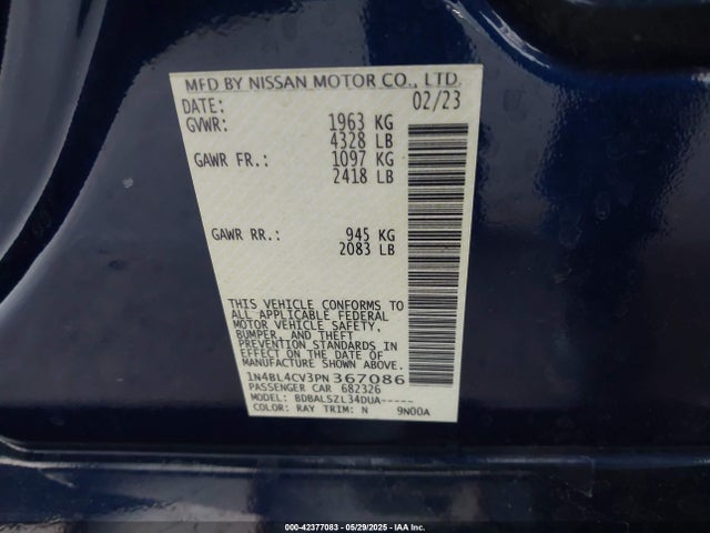 1N4BL4CV3PN367086 Nissan Altima Sr Fwd