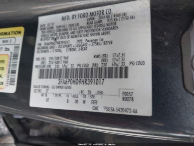 2017 FORD FUSION 3FA6P0HD9HR391017 Photo 8
