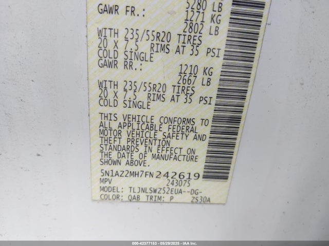 5N1AZ2MH7FN242619 Nissan 2015