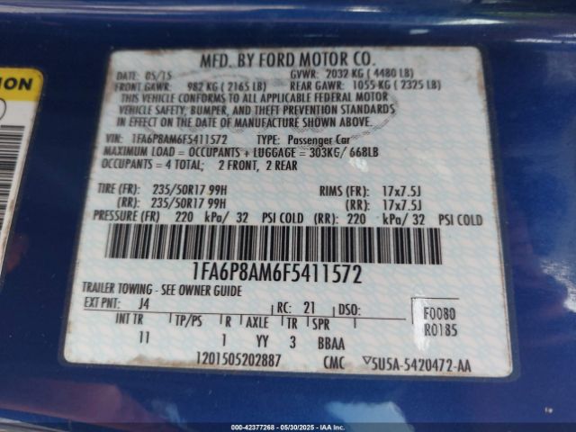 1FA6P8AM6F5411572 Ford Mustang V6