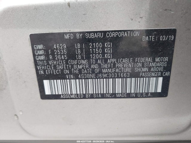 Subaru u4 2019 4S3BNEJ69K3031663 Image 9