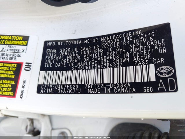 Toyota COROLLA SE 2017 2T1BURHEXHC785307 Image 9