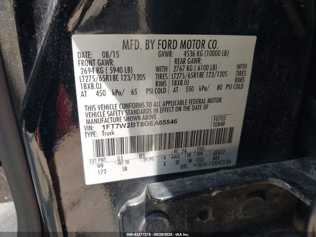 1FT7W2BT8GEA65546 Ford 2016
