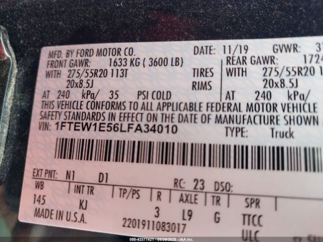2020 FORD F-150 1FTEW1E56LFA34010 Photo 8
