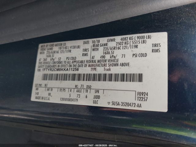 1FTYR2CM8KKA11256 Ford Transit-250