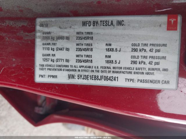 5YJ3E1EB8JF064241 Tesla 2018