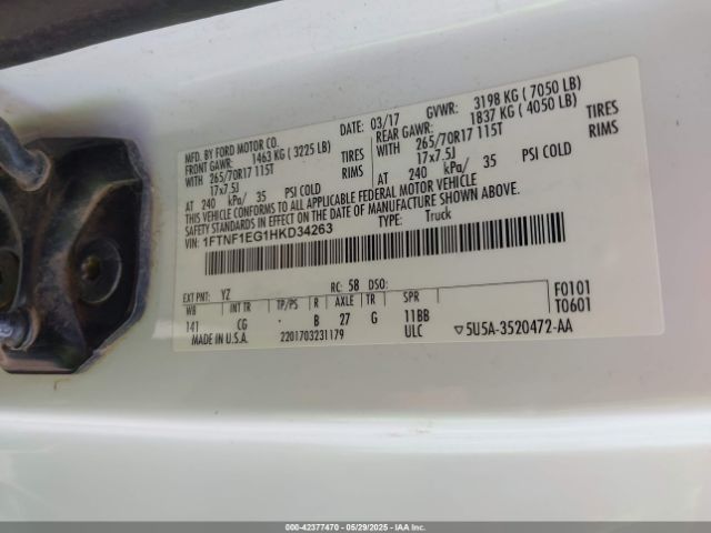 1FTNF1EG1HKD34263 Ford F-150 Xl