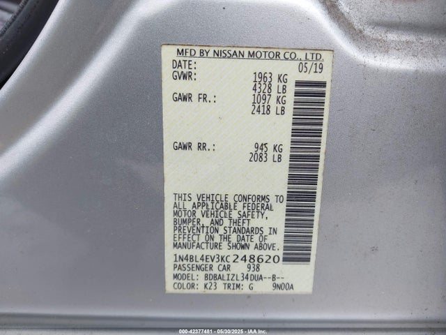 Nissan Altima 2019 1N4BL4EV3KC248620 Image 9