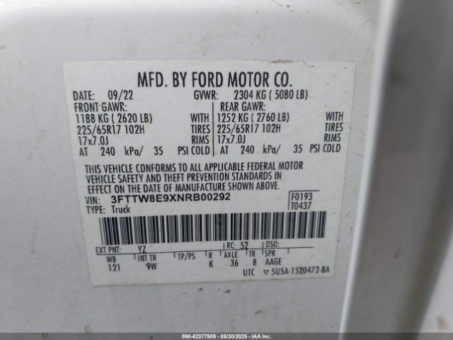 2022 FORD MAVERICK 3FTTW8E9XNRB00292 Photo 8