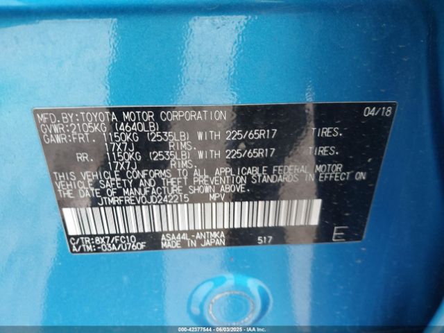 JTMRFREV0JD242215 Toyota Rav4 Xle