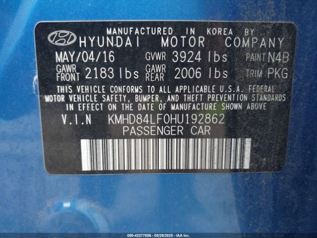 KMHD84LF0HU192862 Hyundai ELANTRA SE