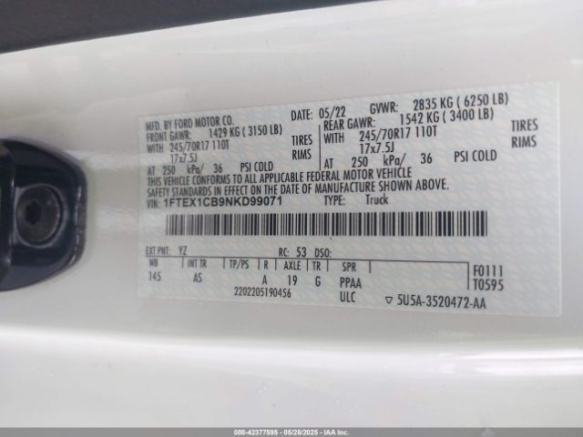 1FTEX1CB9NKD99071 Ford F-150 Xl