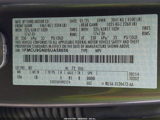 1FMCU9GN0SUA58656 Ford Escape Active