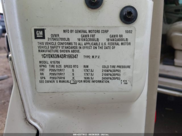 2003 CADILLAC ESCALADE 1GYEK63N43R166347 Photo 8