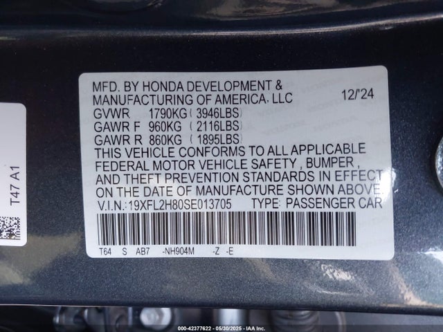 Honda k20c9 2025 19XFL2H80SE013705 Image 9