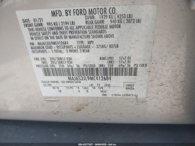 2021 FORD ECOSPORT MAJ6S3JL9MC412684 Photo 8