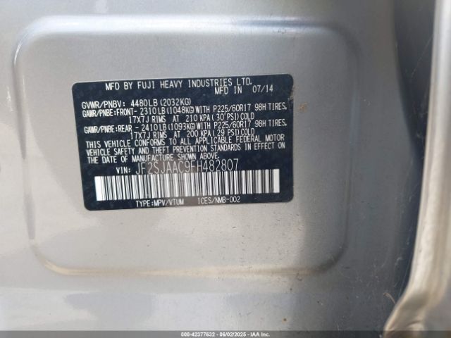 2015 SUBARU FORESTER JF2SJAAC9FH482807 Photo 8