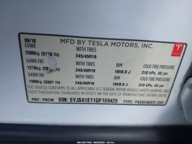 2016 TESLA MODEL S 5YJSA1E11GF159425 Photo 8
