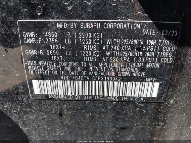 2023 SUBARU OUTBACK 4S4BTALC5P3193942 Photo 8