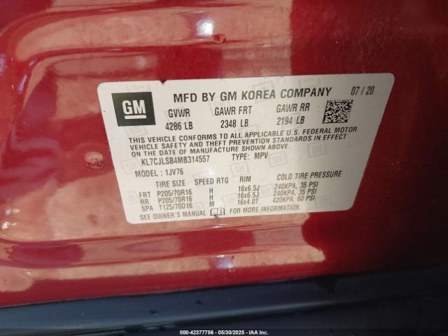 2021 CHEVROLET TRAX KL7CJLSB4MB314557 Photo 8