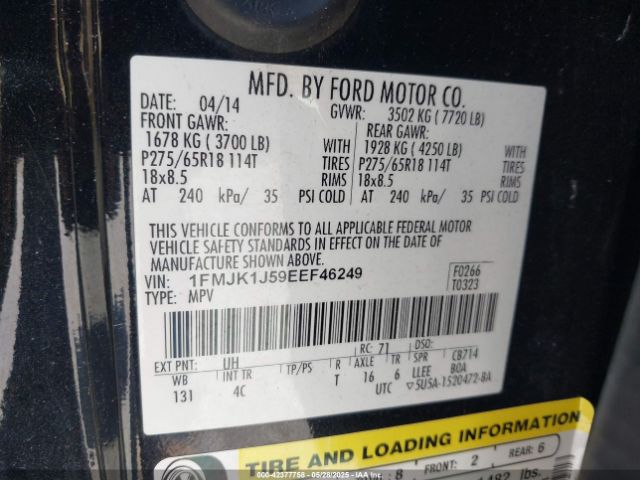 1FMJK1J59EEF46249 Ford Expedition El Xlt