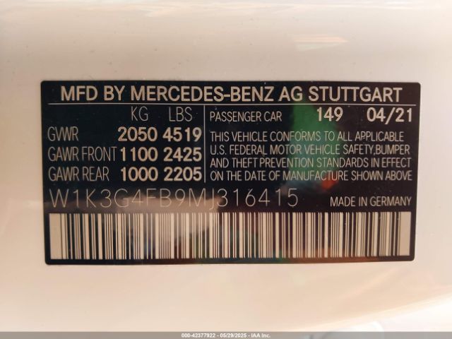 2021 MERCEDES-BENZ A 220 W1K3G4FB9MJ316415 Photo 8