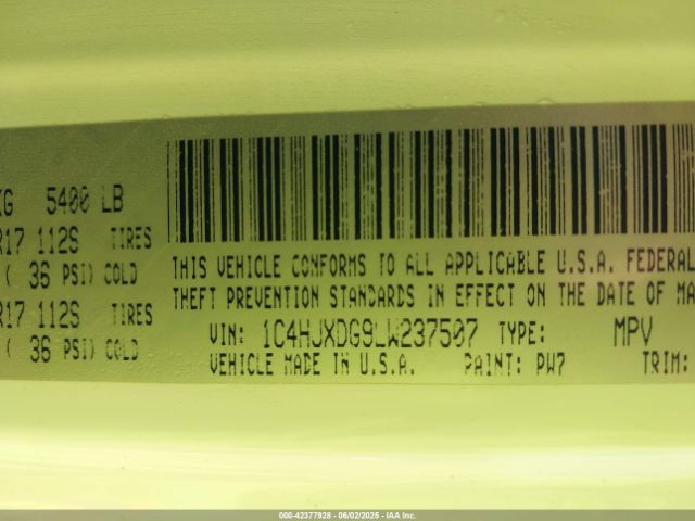 2020 JEEP WRANGLER UNLIMITED 1C4HJXDG9LW237507 Photo 8