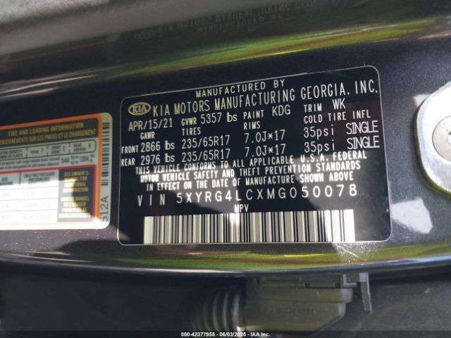 2021 KIA SORENTO 5XYRG4LCXMG050078 Photo 8