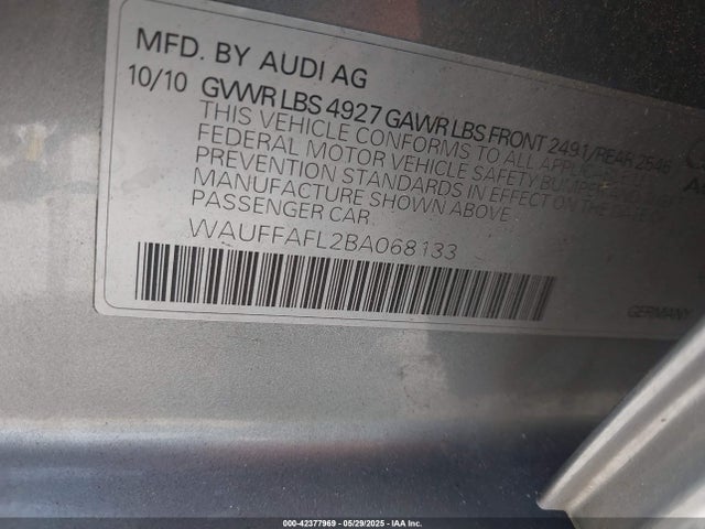 2011 AUDI A4 WAUFFAFL2BA068133 Photo 8