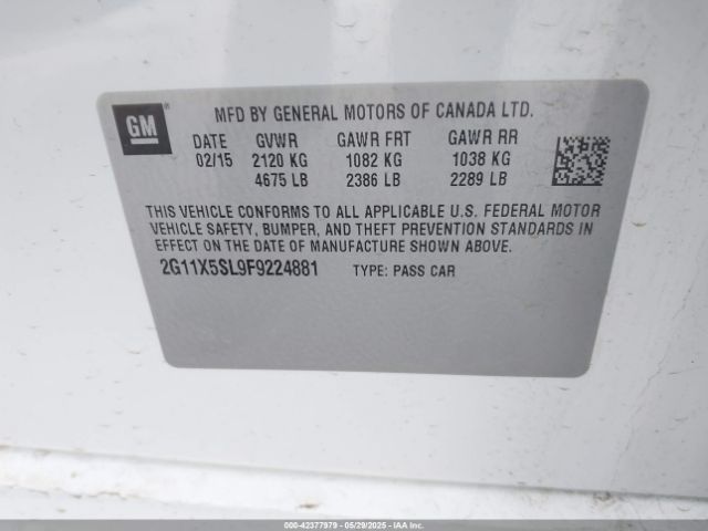 2G11X5SL9F9224881 Chevrolet Impala 1fl