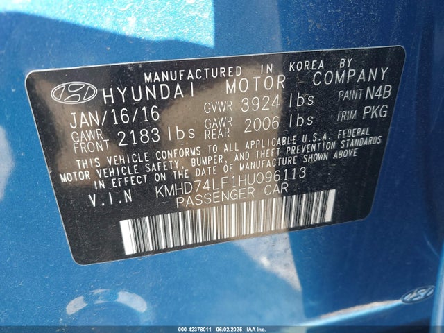 KMHD74LF1HU096113 Hyundai 2017