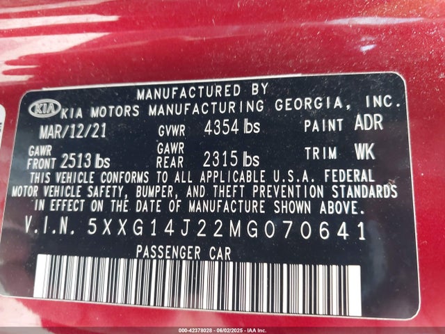 5XXG14J22MG070641 KIA t-gdi gamma ii